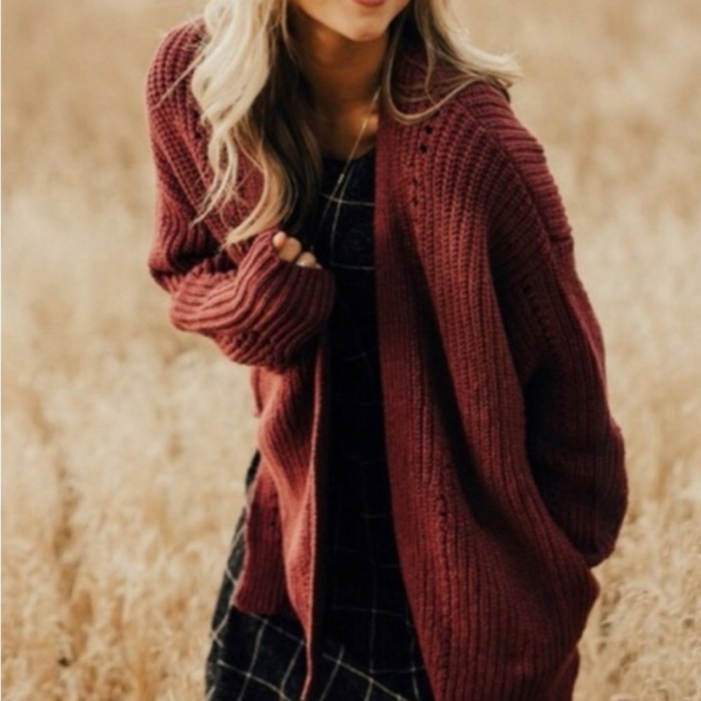 Free People Burgundy Knit Cardigan Niteingale oversized